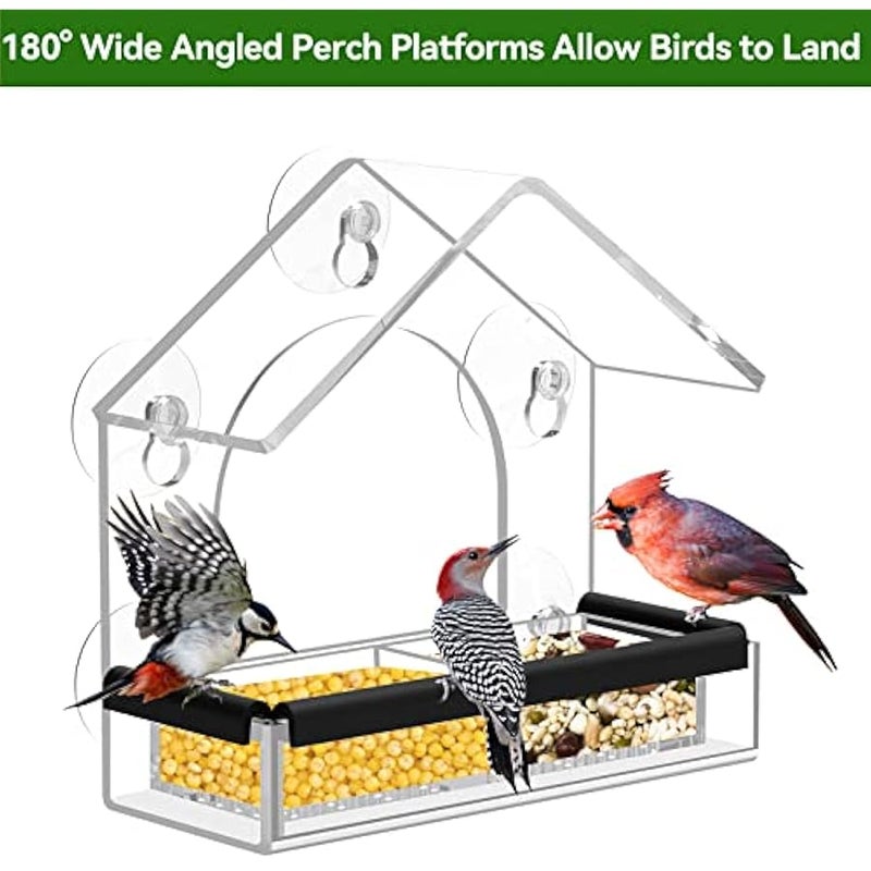 Arabest Transparent Window Bird Feeder with 5 Extra Strong Suction Cups, Drainage Holes, Detachable Seed Tray, Sturdy and Durable Acrylic Clear Birds Feeders for Viewing Wild Birds Outside - Image 5