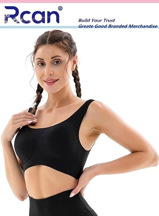 Rcan Women's Seamless Bra One Piece Crew Neck Wireless Underwear Lightweight Full Coverage Sports Everyday Bra with Removable Chest Pads for Home Exercise Sleep Yoga  - Image 2