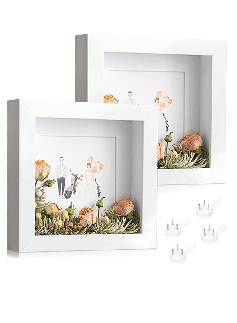 3D Picture Frame  for Filling, Pack of 2 Deep 3D Object Frame 20x20 cm, Picture Box Wood, Deep Frame Wooden Shadow Box Frame for Baby Wedding Favours Photos Flowers Tickets White Square - Image 1