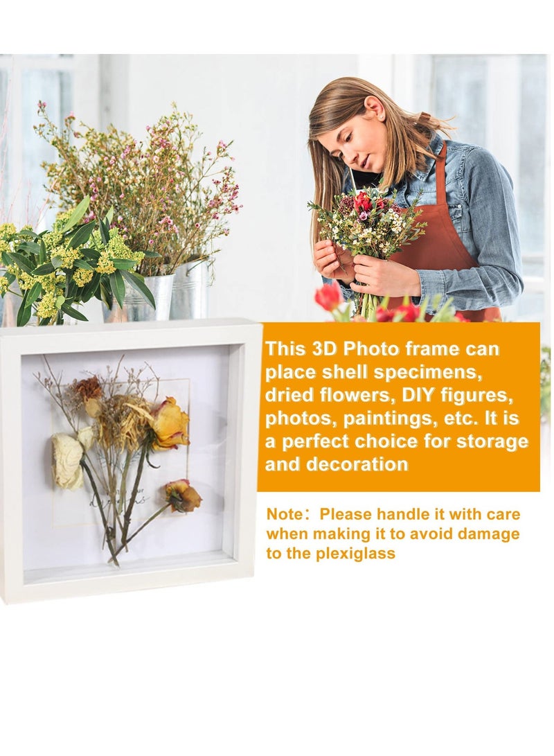 3D Picture Frame  for Filling, Pack of 2 Deep 3D Object Frame 20x20 cm, Picture Box Wood, Deep Frame Wooden Shadow Box Frame for Baby Wedding Favours Photos Flowers Tickets White Square - Image 2