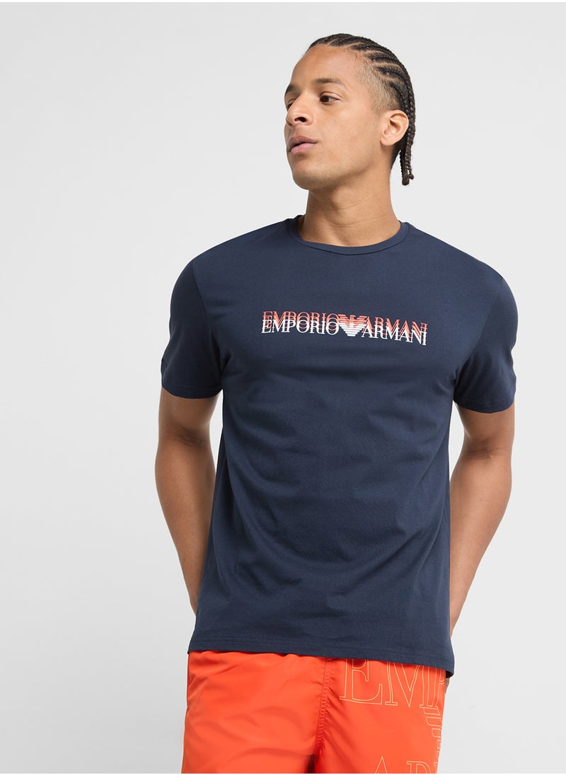 EMPORIO ARMANI Beachwear Logo Crew Neck T-Shirt  - Image 1