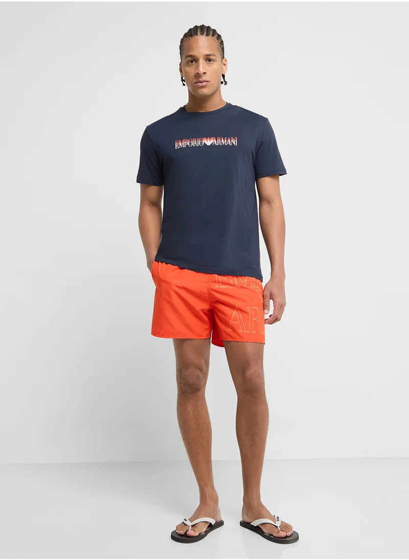 امبوريو ارماني Beachwear Logo Crew Neck T-Shirt