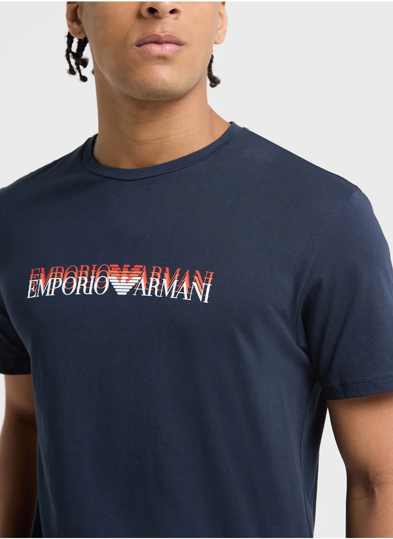 امبوريو ارماني Beachwear Logo Crew Neck T-Shirt