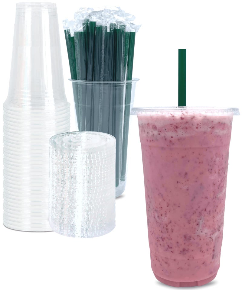 50 SETS 32 oz Clear Plastic Cups with Lids and STRAWS Disposable Drinking Cups for Cold Drinks Iced Coffee Milkshakes Smoothies