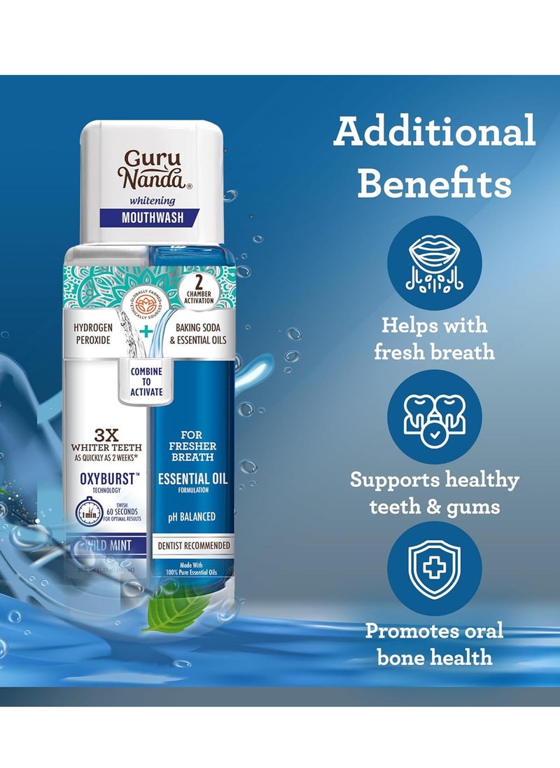 GuruNanda - GuruNanda Teeth Whitening Dual Barrel Oxyburst Mouthwash - Alcohol & Fluoride Free, Hydrogen Peroxide to Promote Whiter Teeth - Wild Mint - 20 Fl Oz - Image 1