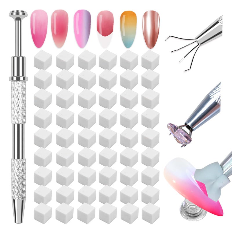 ESUOHYM 200 PCS Nail Sponges for Ombre with Grabbing Pen,Mini Aura blending Sponges for Nail Art,Nail Ombre Brush for Pat Gel & Pigment Powder,Nail Art Tools Accessories Supplies for Home Salon - Image 1
