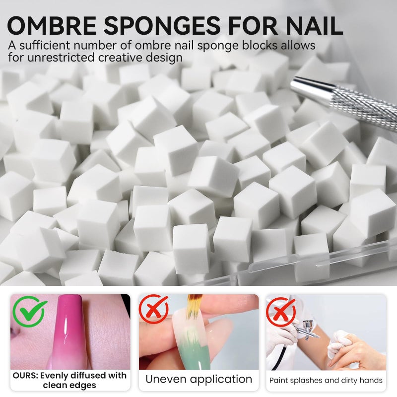 ESUOHYM 200 PCS Nail Sponges for Ombre with Grabbing Pen,Mini Aura blending Sponges for Nail Art,Nail Ombre Brush for Pat Gel & Pigment Powder,Nail Art Tools Accessories Supplies for Home Salon - Image 2