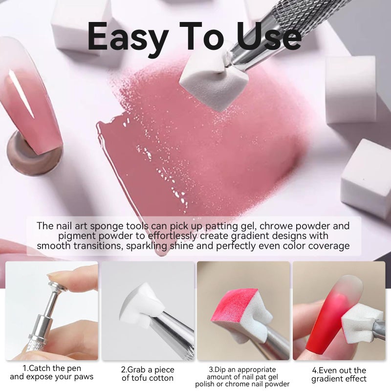 ESUOHYM 200 PCS Nail Sponges for Ombre with Grabbing Pen,Mini Aura blending Sponges for Nail Art,Nail Ombre Brush for Pat Gel & Pigment Powder,Nail Art Tools Accessories Supplies for Home Salon - Image 4