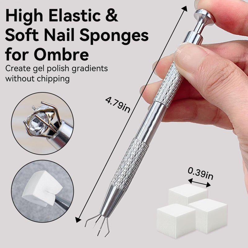 ESUOHYM 200 PCS Nail Sponges for Ombre with Grabbing Pen,Mini Aura blending Sponges for Nail Art,Nail Ombre Brush for Pat Gel & Pigment Powder,Nail Art Tools Accessories Supplies for Home Salon - Image 5