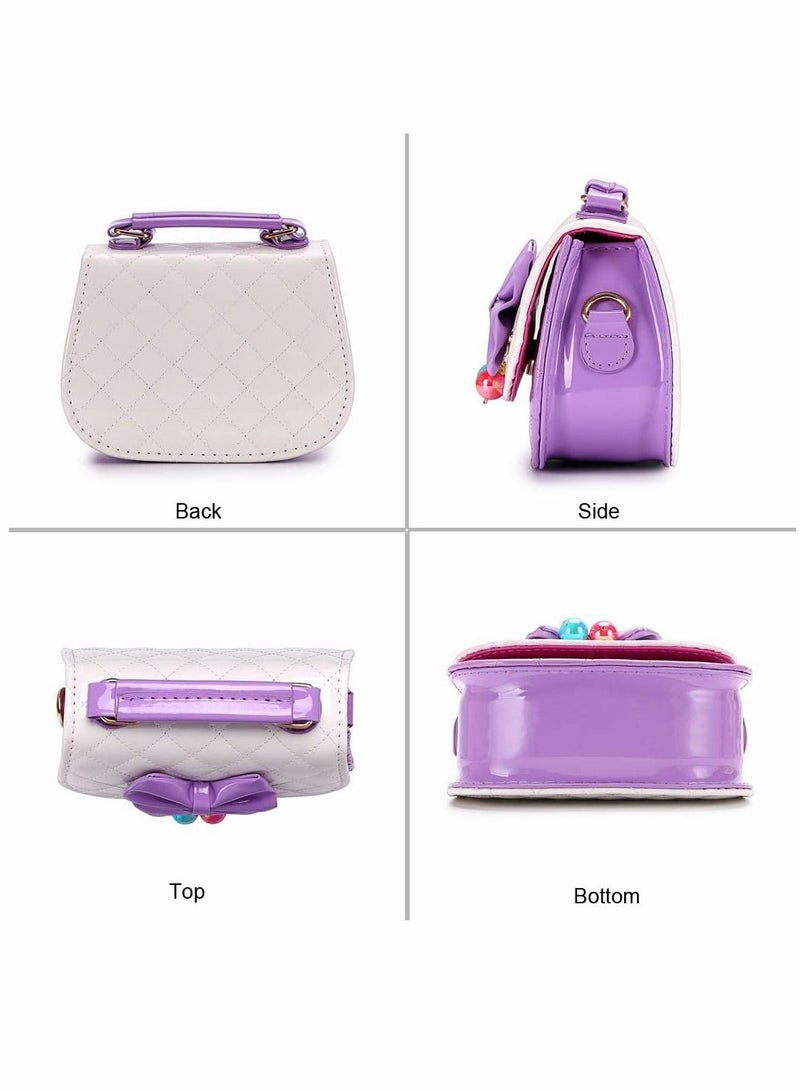 Y&D Childrens Princess Bag Little Girls Bowknot PU Cross Body Handbag Mini Fashions Tote Shoulder Purse Messenger with Handle Nice Stocking Filler (Purple White) - Image 3
