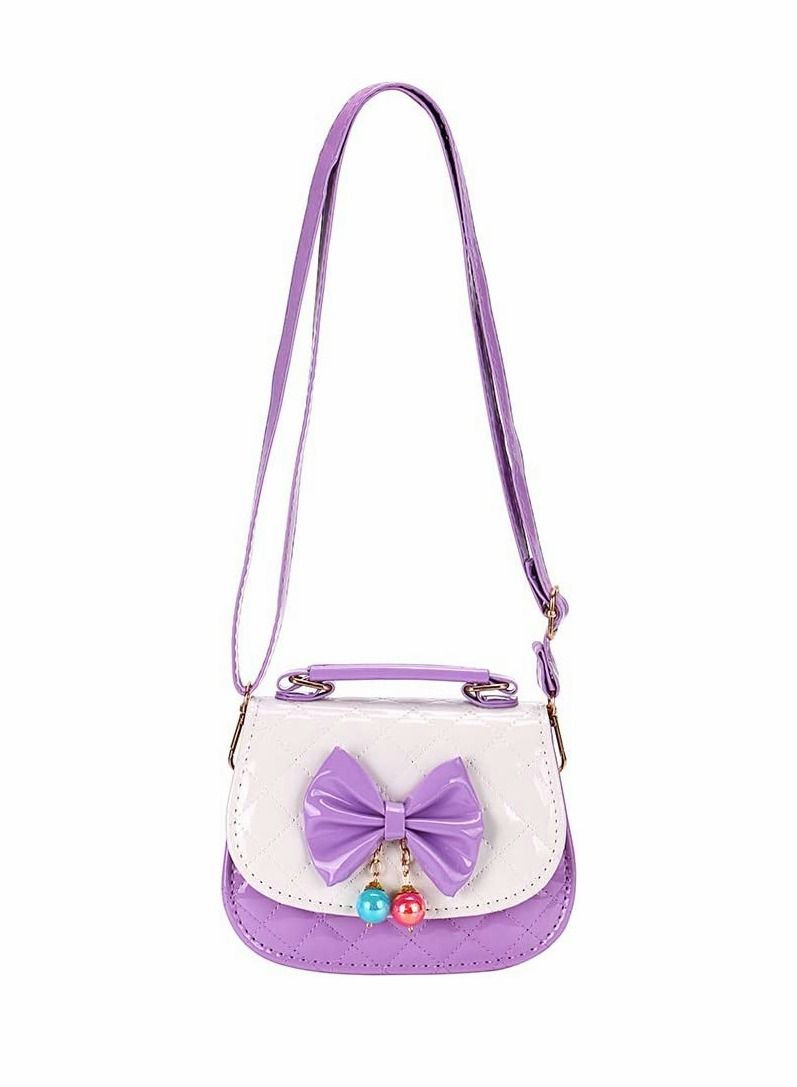 Y&D Childrens Princess Bag Little Girls Bowknot PU Cross Body Handbag Mini Fashions Tote Shoulder Purse Messenger with Handle Nice Stocking Filler (Purple White) - Image 4