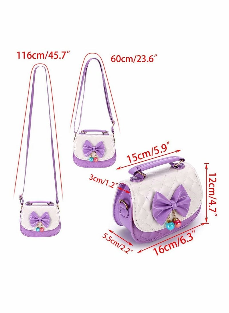 Y&D Childrens Princess Bag Little Girls Bowknot PU Cross Body Handbag Mini Fashions Tote Shoulder Purse Messenger with Handle Nice Stocking Filler (Purple White) - Image 2
