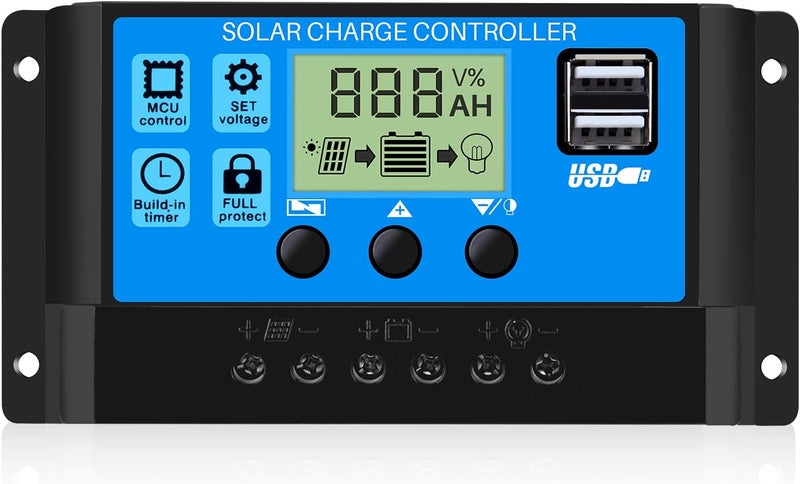 Thlevel 30A PWM Solar Charge Controller 12V/24V Smart Solar Panel Regulator Solar Charge with LCD Display and Suitable for Lead Batteries - Image 1