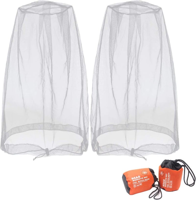 Benvo Mosquito Head Net Mesh, Face Neck Fly Netting Hood from Bugs Gnats Noseeums Screen Net for Any Outdoor Lover- with Carry Bags Fits Most Sizes of Hats Caps (2pcs, Light Grey, Updated Big Net) - Image 1