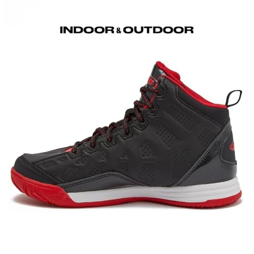 AND1 Showout Girls & Boys Basketball Shoes Kids, Boys High Top Sneakers- Black/Red/White, 6 Big Kid - Image 2