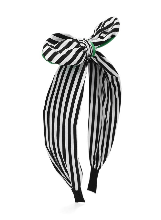 ASVP Shop Beetle Pattern Black & White Striped Headband with Green Accent Bow - For Halloween Costume - Image 1