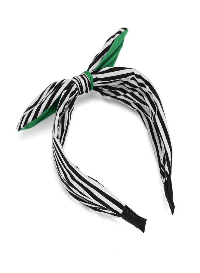 ASVP Shop Beetle Pattern Black & White Striped Headband with Green Accent Bow - For Halloween Costume - Image 4