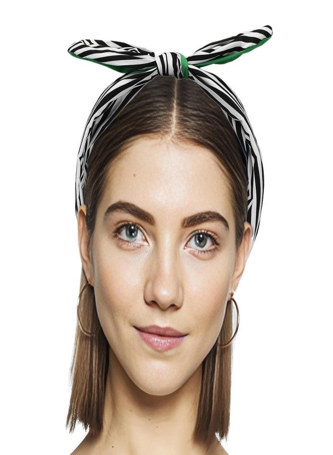 ASVP Shop Beetle Pattern Black & White Striped Headband with Green Accent Bow - For Halloween Costume - Image 3