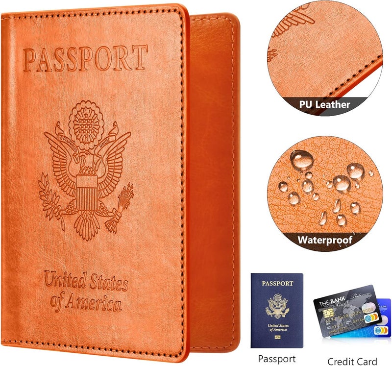 Eoehro Passport and Vaccine Card Holder Combo, Passport Holder with Vaccine Card Slot, Passport Wallet, Passport Cover, Passport Case, Passport Holder for Women and Men(BA-Orange) - Image 4