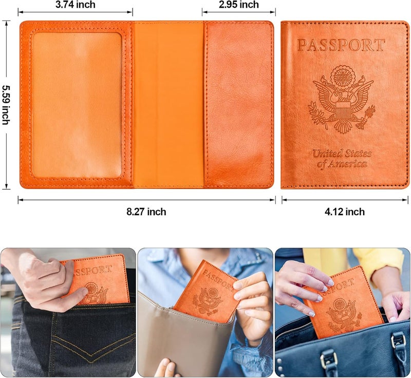 Eoehro Passport and Vaccine Card Holder Combo, Passport Holder with Vaccine Card Slot, Passport Wallet, Passport Cover, Passport Case, Passport Holder for Women and Men(BA-Orange) - Image 3