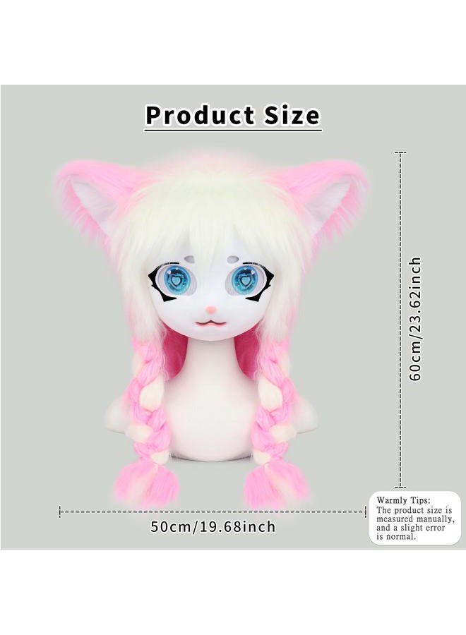 hbbhml Animal Cat Head Mask Fursuit Cute Plush Anime Masks for Halloween Masquerade Cosplay Costume Accessory - Image 2