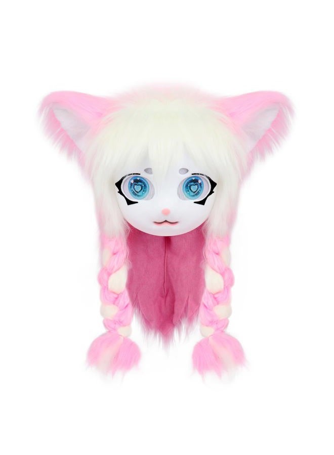 hbbhml Animal Cat Head Mask Fursuit Cute Plush Anime Masks for Halloween Masquerade Cosplay Costume Accessory - Image 1