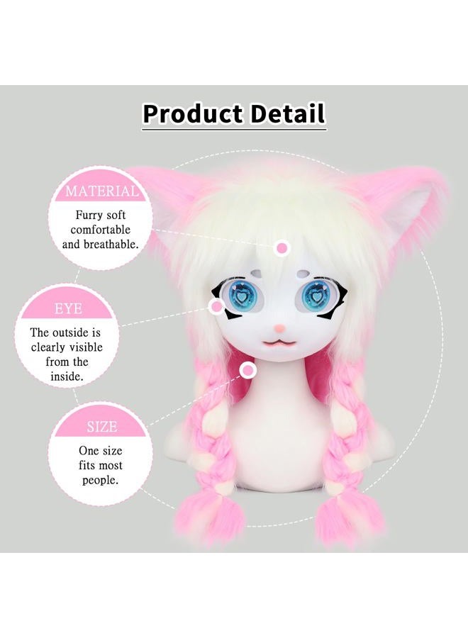 hbbhml Animal Cat Head Mask Fursuit Cute Plush Anime Masks for Halloween Masquerade Cosplay Costume Accessory - Image 5