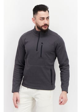 Men Mock Neck Long Sleeve Solid Sweatshirt, Grey