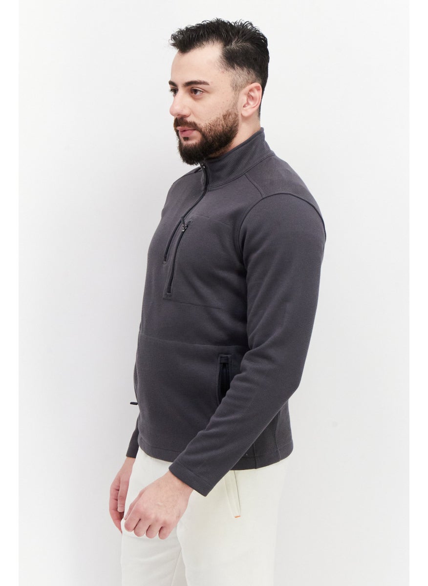 Tailor Vintage - Men Mock Neck Long Sleeve Solid Sweatshirt, Grey - Image 1