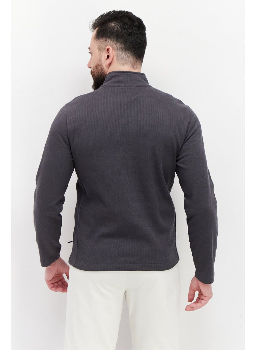 Tailor Vintage - Men Mock Neck Long Sleeve Solid Sweatshirt, Grey - Image 1