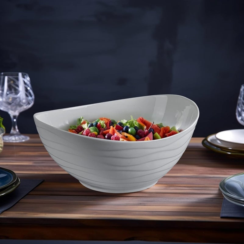 KITEISCAT Extra Large Elegant Ceramic Oval Salad Bowl Set with Premium Acacia Wood Salad Serving Utensils  Large Capacity Stylish and Practical Kitchen MustHave - Image 5