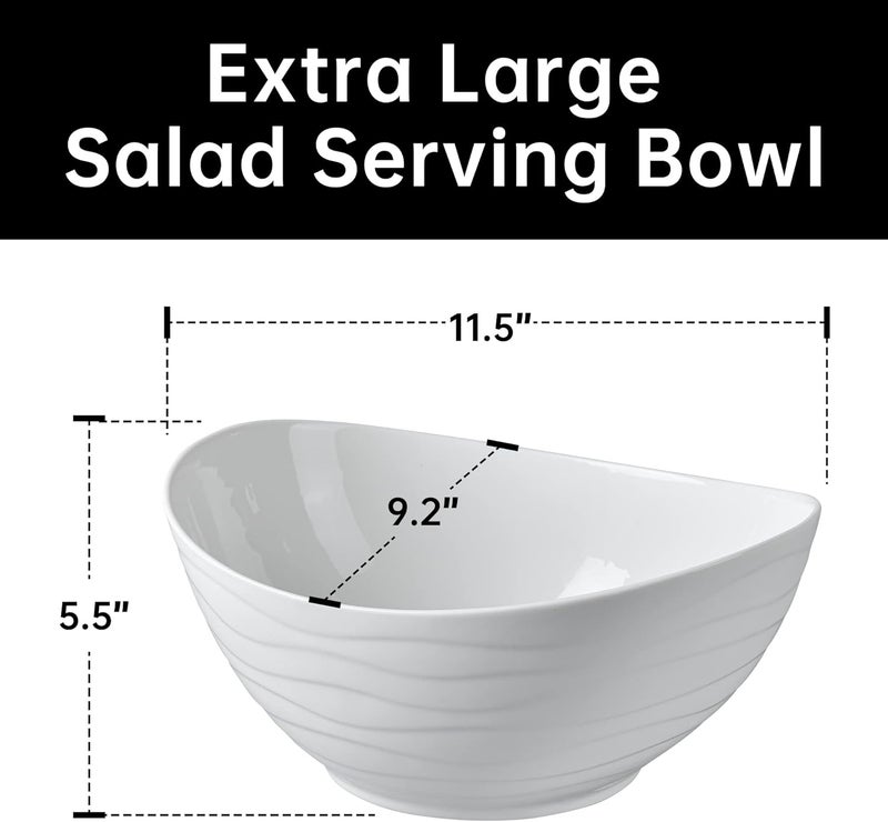 KITEISCAT Extra Large Elegant Ceramic Oval Salad Bowl Set with Premium Acacia Wood Salad Serving Utensils  Large Capacity Stylish and Practical Kitchen MustHave - Image 2