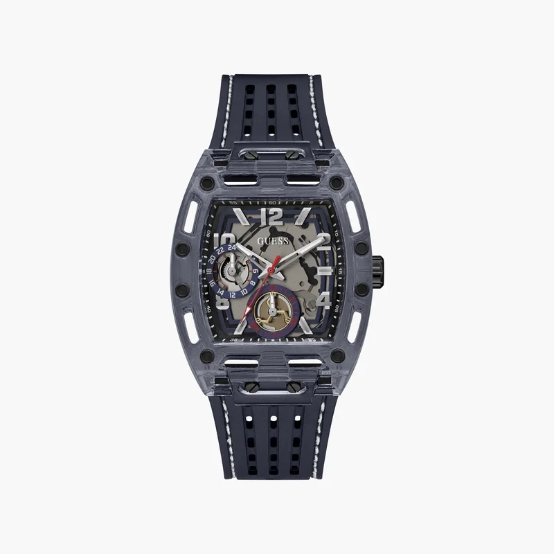 جس Guess Men's Blue Silicone Strap Watch