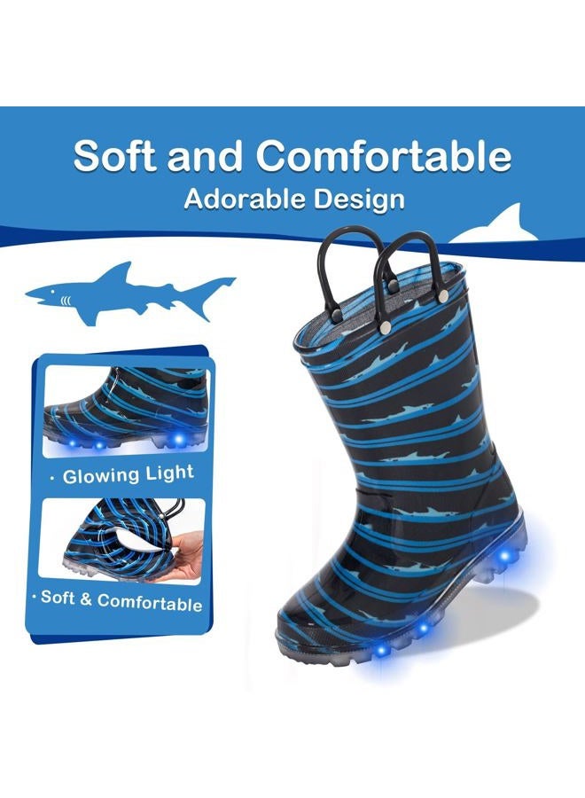 FUNCOO PLUS Toddler Kids Rain Boots Boys Girls Light Up Waterproof Boot with Handles, Navy Shark, 9 Toddler - Image 5