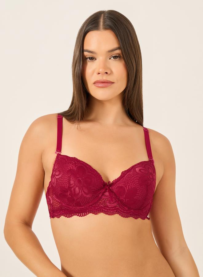 Take Two Take Two Solid Lace Padded Wired Bra and Bikini Briefs Set - Image 2
