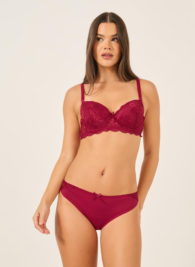 Take Two Take Two Solid Lace Padded Wired Bra and Bikini Briefs Set - Image 1