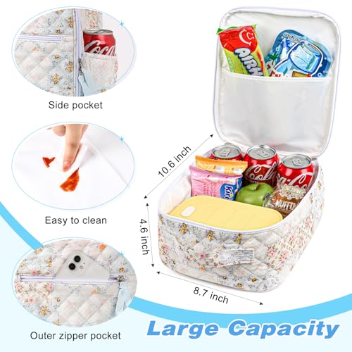 Aileam Lunch Box Lunch Bag for Women Cute Girls Insulated Womens Lunch Bag For Work Quilted Large Capacity Reusable Insulated Cooler for Work School Picnic Travel Patchwork Flowers - Image 3