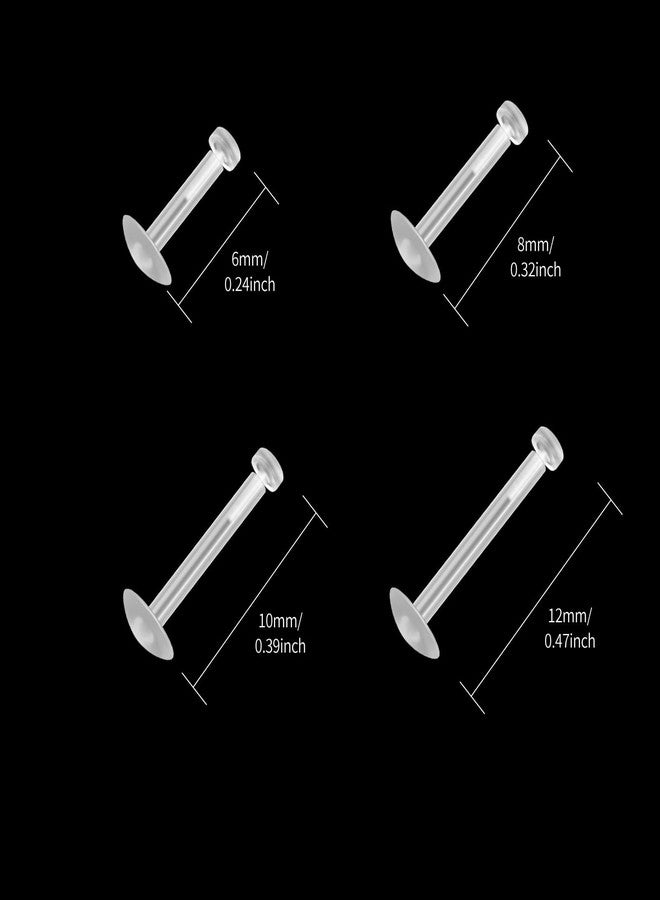 SMLBJUTE Clear Piercing Retainers Earrings Plastic Earrings for Sports Cartilage Earrings Stud Earring Retainer Bar Plastic Piercing Jewelry for Work (20 Pcs 12mm Flat Head) - Image 2