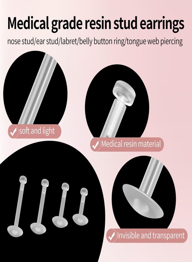SMLBJUTE Clear Piercing Retainers Earrings Plastic Earrings for Sports Cartilage Earrings Stud Earring Retainer Bar Plastic Piercing Jewelry for Work (20 Pcs 12mm Flat Head) - Image 3