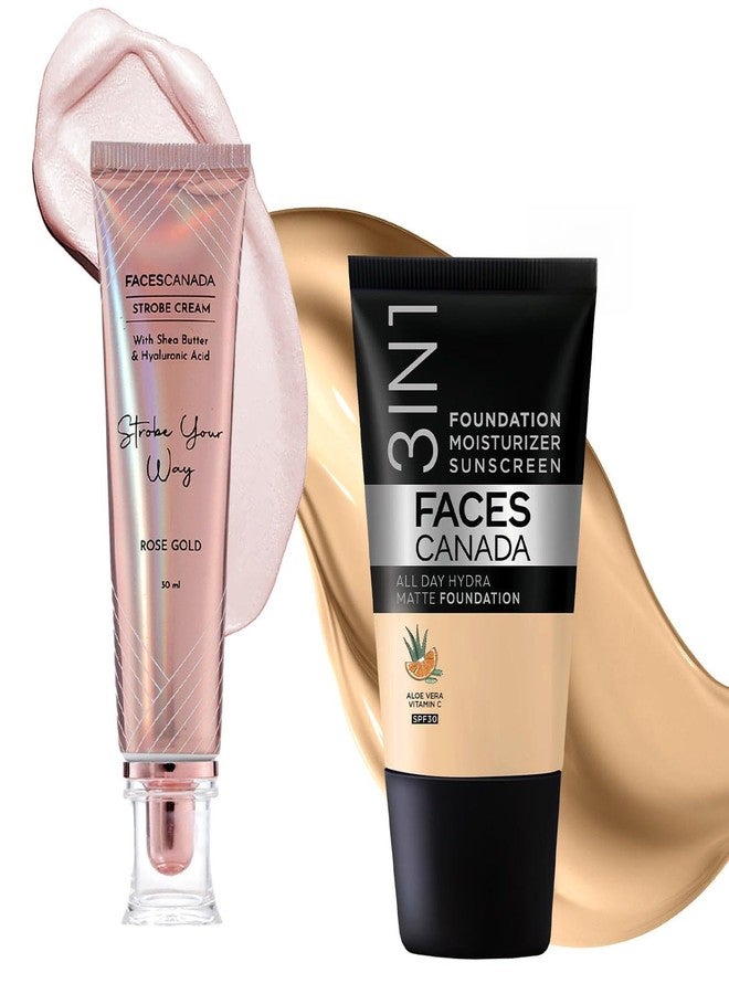 فاسيسكانادا مجموعة فيس كندا روز جلو | كريم ستروب روز جولد (30 مل) + كريم أساس ميديم ناتشورال أول داي هيدرا مات ميني (18 مل) | مجموعة مكياج للنساء (عبوة من قطعتين) - Image 1
