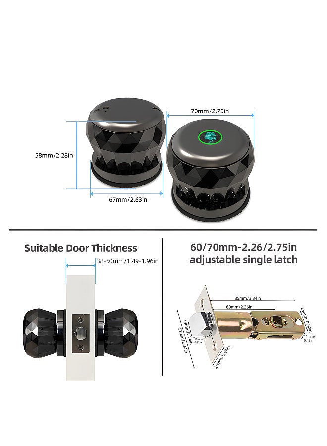 Generic 3 in 1 Smart Fingerprint Door Knob  - Keyless Entry Smart Door Lock with App Control + 2 Keys + Finger Print Aluminum Alloy Biometric Door Knob  - Image 3