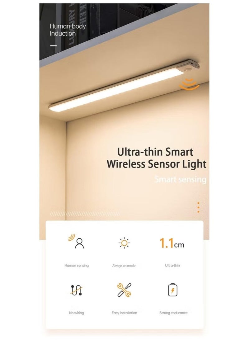 30cm - Cabinet light, LED under-cabinet light, wireless night light with motion sensor - USB rechargeable, cool white color, with double-sided magnetic strip for stairs/kitchen/drawer (1 piece) - Image 4