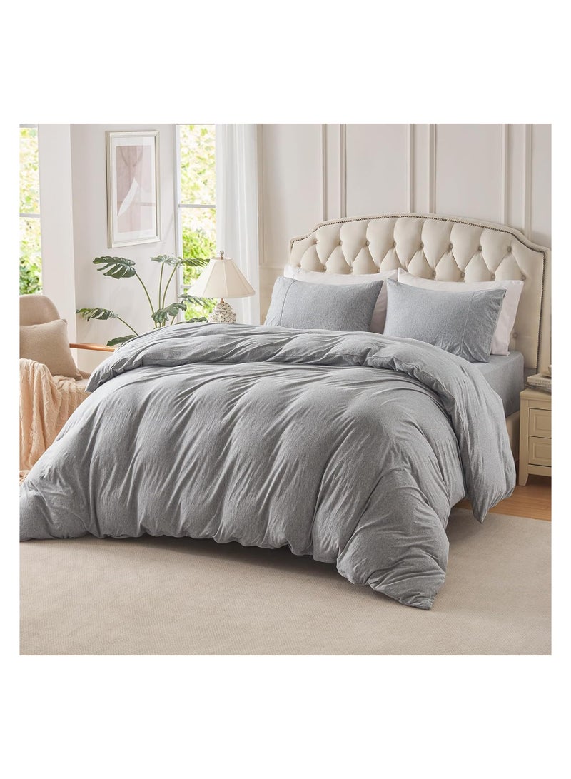 PURE ERA Jersey Knit Duvet Cover Set 100% T-Shirt Cotton Super Soft comfy 3pc Bedding Set with Zipper Closure (Heather Grey, Queen)  Heather Grey (No Comforter) - Image 2