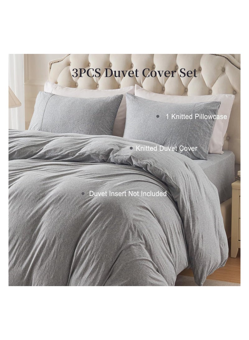 PURE ERA Jersey Knit Duvet Cover Set 100% T-Shirt Cotton Super Soft comfy 3pc Bedding Set with Zipper Closure (Heather Grey, Queen)  Heather Grey (No Comforter) - Image 5