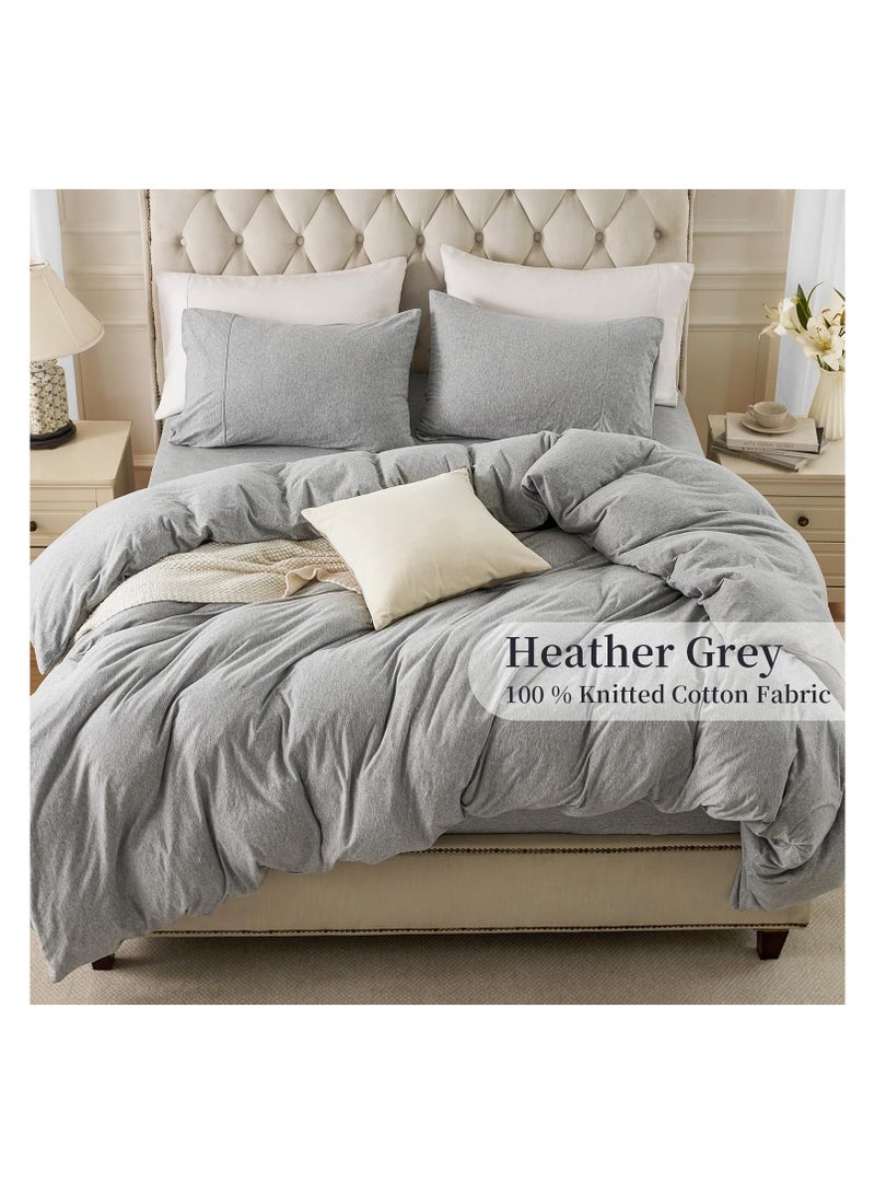 PURE ERA Jersey Knit Duvet Cover Set 100% T-Shirt Cotton Super Soft comfy 3pc Bedding Set with Zipper Closure (Heather Grey, Queen)  Heather Grey (No Comforter) - Image 1