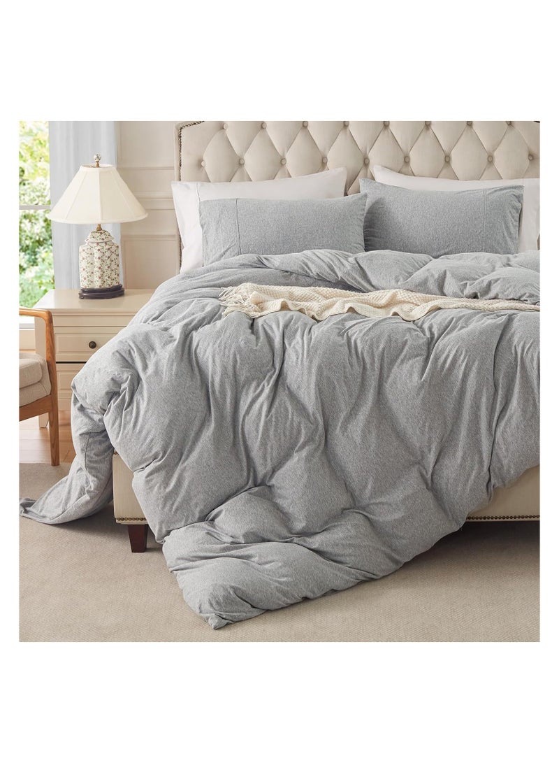 PURE ERA Jersey Knit Duvet Cover Set 100% T-Shirt Cotton Super Soft comfy 3pc Bedding Set with Zipper Closure (Heather Grey, Queen)  Heather Grey (No Comforter) - Image 4