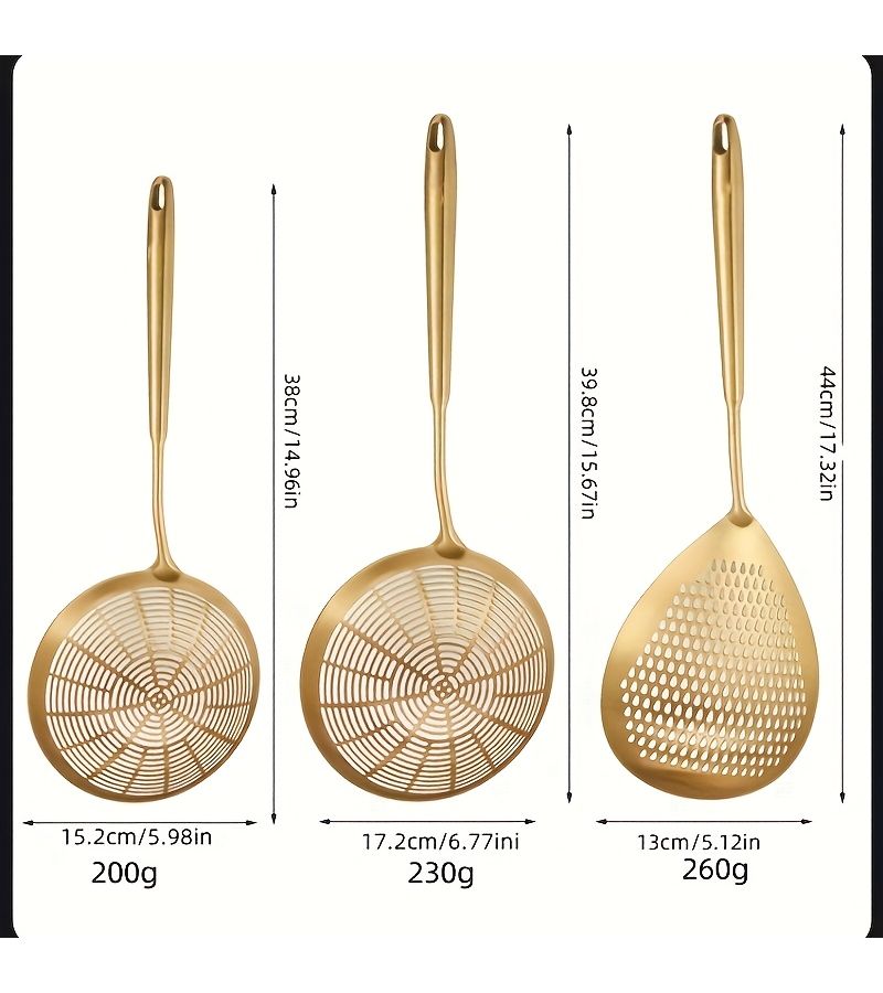 Stainless Steel Spider Strainer Long Handle Large Golden Linear Colander Fine Mesh Kitchen Skimmer for Frying Cooking Noodle and Dumpling Durable Wireframe Essential Utensil - Image 3