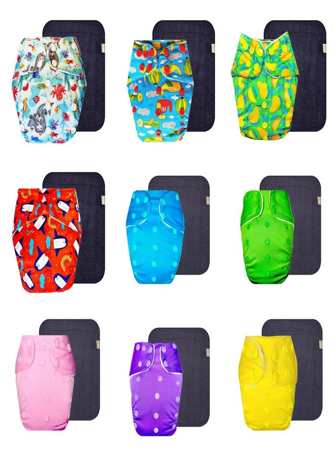 Dumbledo Premium Cloth Diaper with Gray Insert (Pack of 9) | Hypoallergenic | Reusable & Washable | Quick Dry | All-Day Wear | 3 Months - 3 Years | Unisex Baby - Image 1