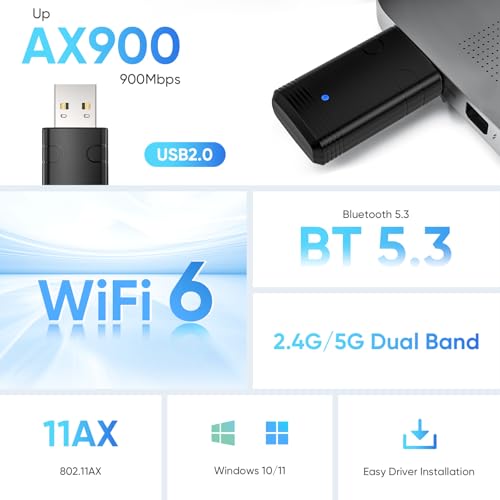 E029 USB WiFi 6 Adapter Bluetooth 5.3 Dongle, Compatible with Windows 11/10, Dual Band 2.4G/5Ghz, IEEE 802.11ax/900Mbps, Wireless Network Adapter for Mac Laptop Desktop PC - Image 2