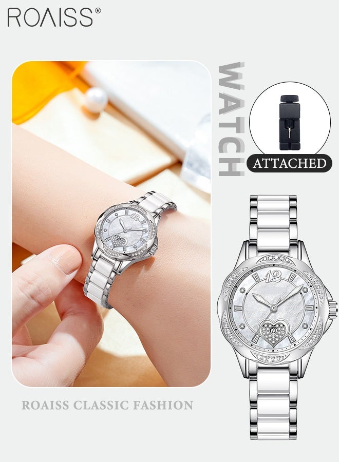 رويس ساعة كوارتز نسائية بسوار من الفولاذ بشاشة عرض تناظرية وقرص دائري مع نافذة تقويم على شكل قلب ساعة كوارتز فاخرة مقاومة للماء كهدية للسيدات - Image 1